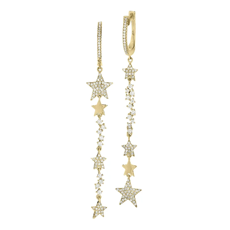 custom name earrings for gifts -Diamond Dangling Star Earrings