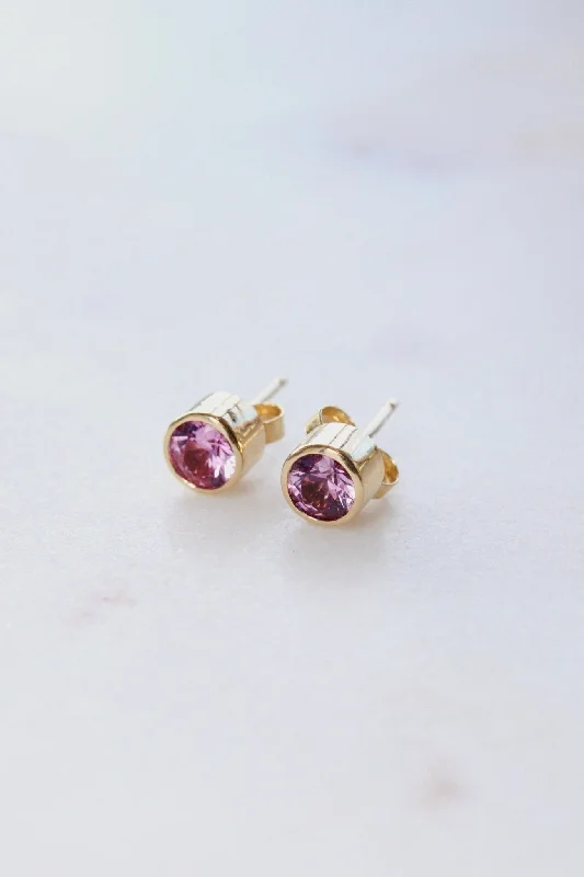 sterling silver earrings for men -14k Gold x Round Pink Sapphire Studs