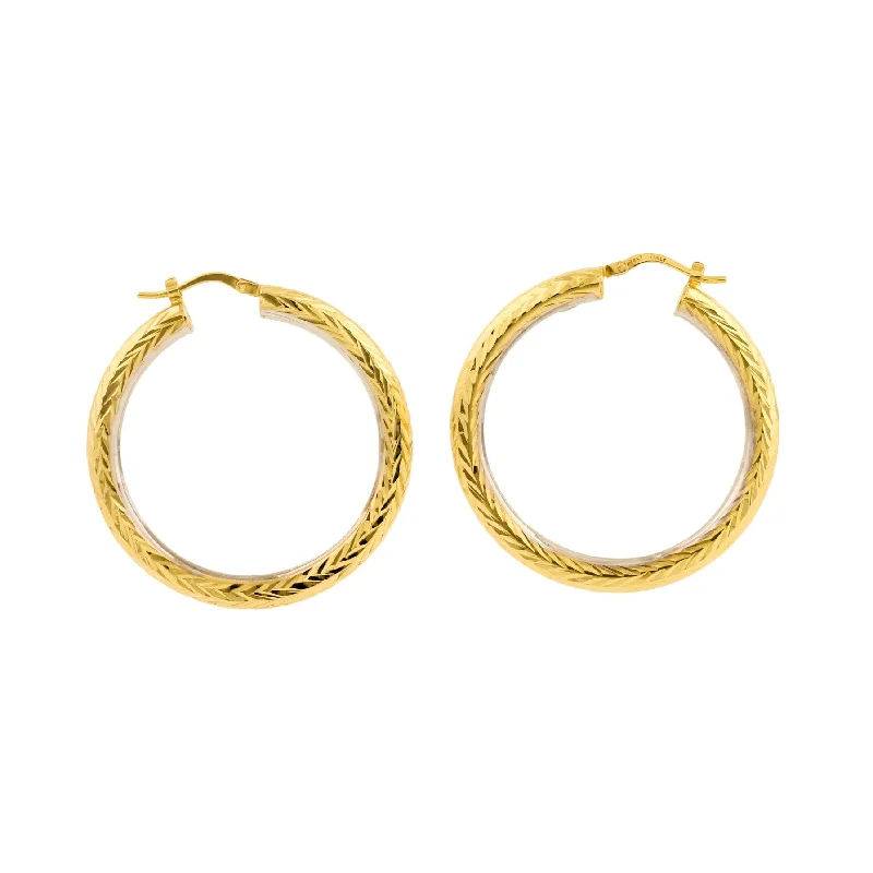 layered earrings for women -14k Two-Tone Gold x 4mm Chevron Textured Hoop