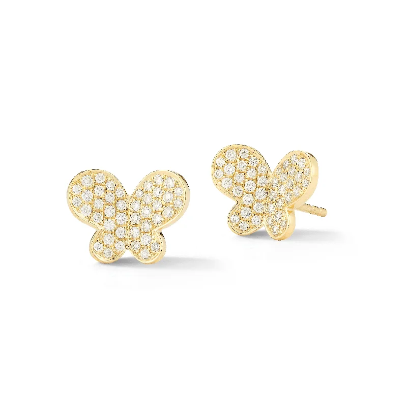 flower-shaped earrings for brides -Butterfly Diamond Stud Earrings