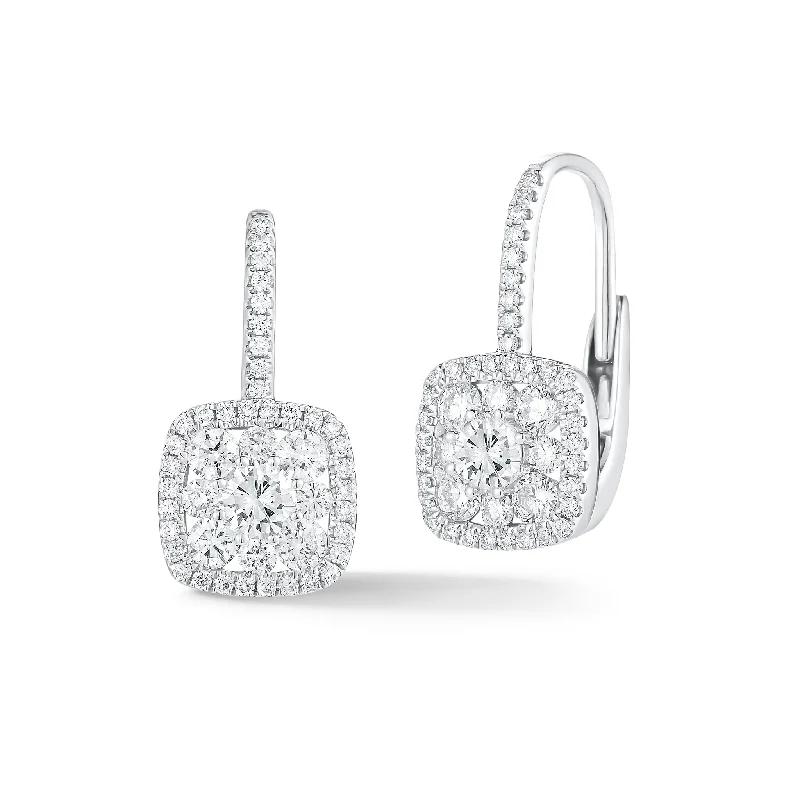 oval earrings for women -Diamond Cushion Cluster Lever-Back Earrings