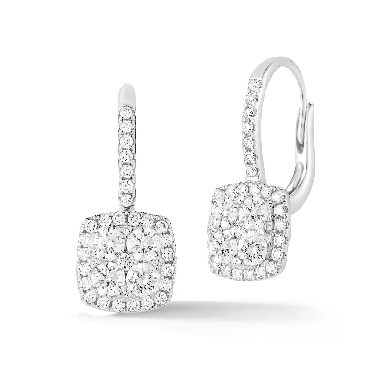 simple stud earrings for girls -Diamond Cushion Drop Lever-Back Earrings