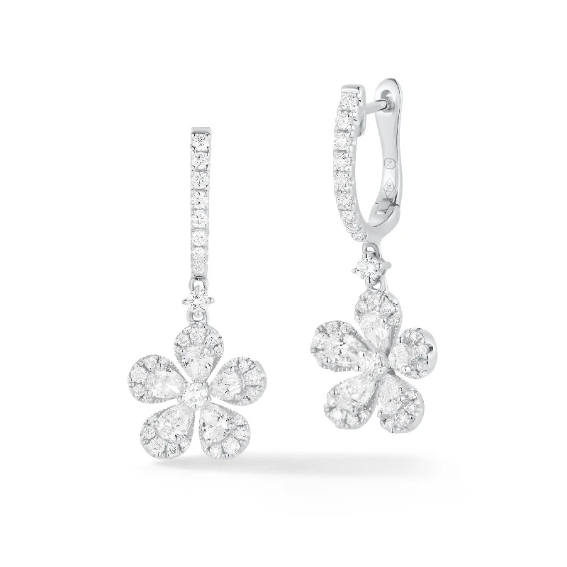 modern earrings for women -Diamond Flower Huggie Earrings