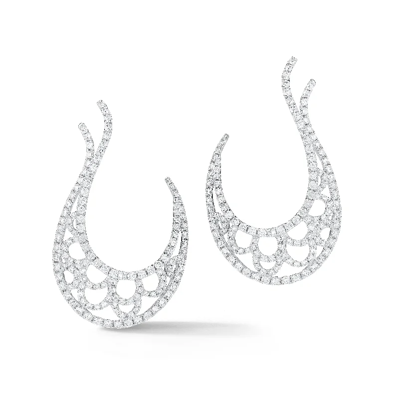 geometric drop earrings for women -Diamond Scalloped Hook Earrings