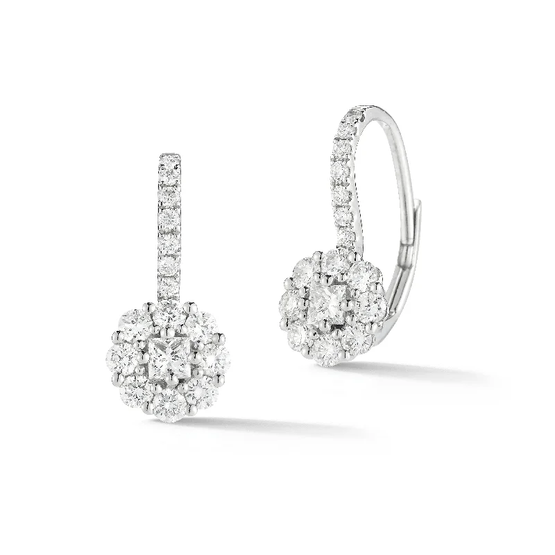 vintage-inspired earrings for brides -Diamond Princess-Cut With Halo Lever-Back Earrings