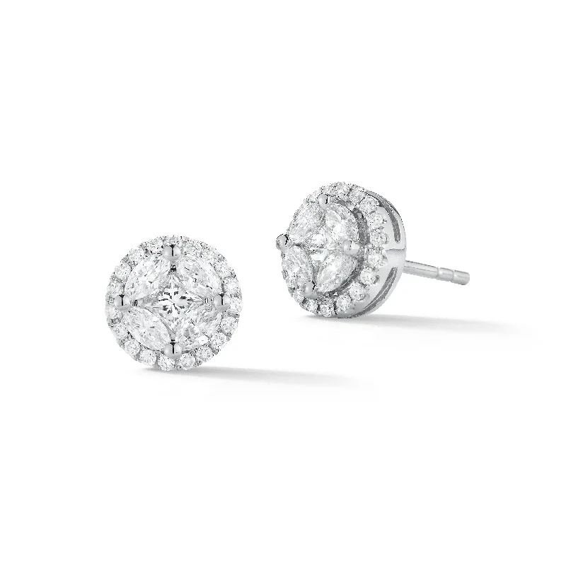 silver heart earrings for women -Marquise & Princess Illusion Diamond Halo studs