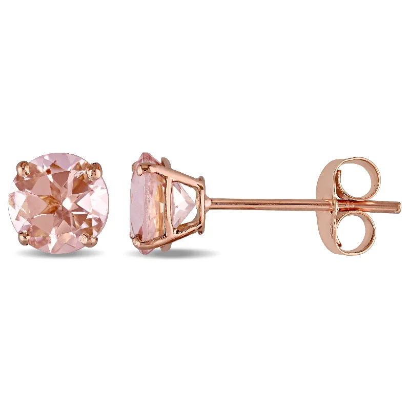 large statement earrings for parties -1ct TGW Morganite Solitaire Stud Earrings in 14k Rose Gold by Miadora - 5 mm x 5 mm x 3.7 mm - 5 mm x 5 mm x 3.7 mm