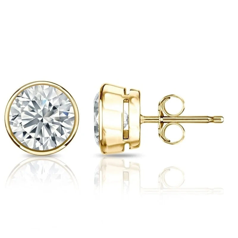 flower earrings for girls -Auriya 1 1/2ctw Round Diamond Stud Earrings Bezel-set 18k Gold - GIA Certified