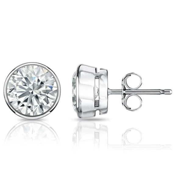 crystal stud earrings for bridesmaids -Auriya 1 1/2ctw Round Diamond Stud Earrings Bezel-set Platinum - Certified