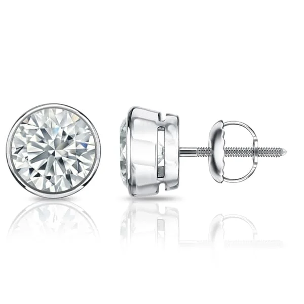 small stud earrings for girls -Auriya 1 1/2ctw Round Diamond Stud Earrings Bezel-set Platinum - GIA Certified