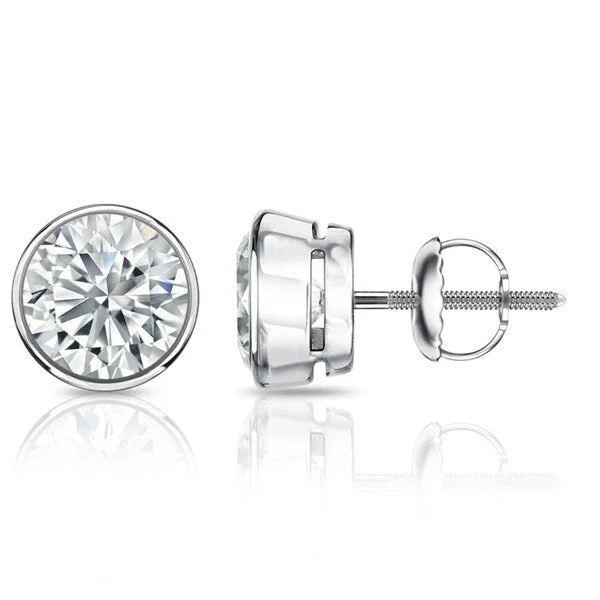 diamond drop earrings for formal events -Auriya 1 1/5ctw Round Diamond Stud Earrings Bezel-set Platinum - Certified