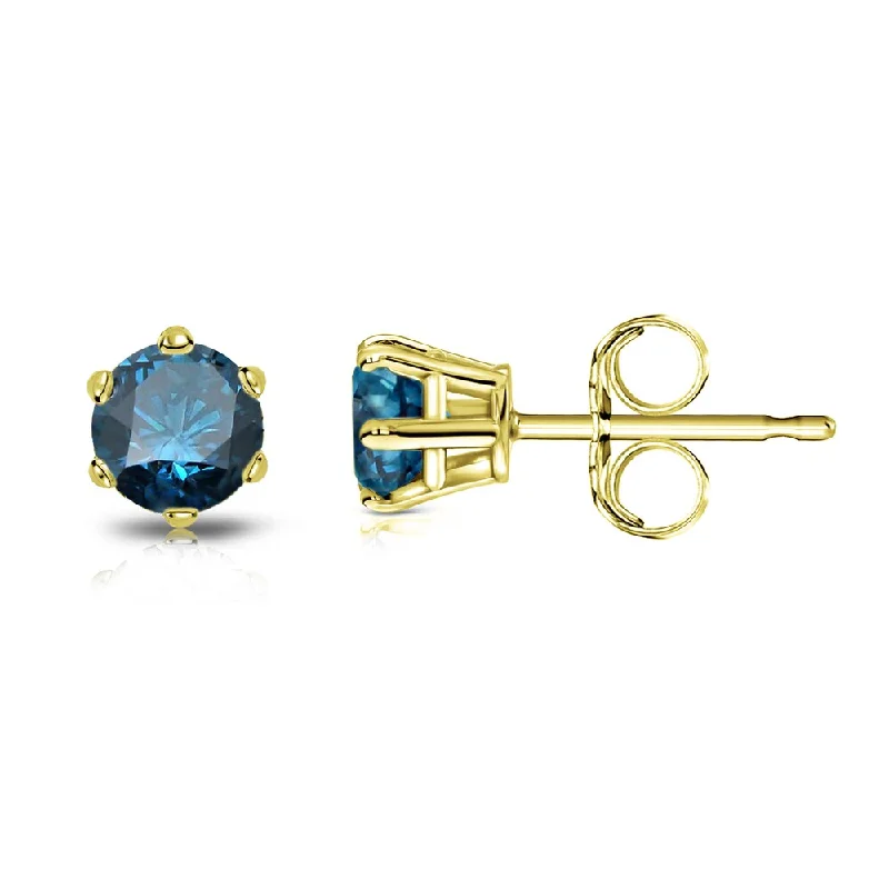 silver stud earrings for men -Auriya 1/3ctw Round Blue Diamond Stud Earrings 14k Gold 6-Prong