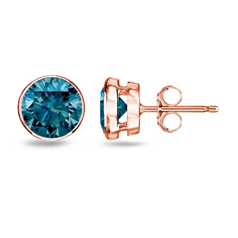 sparkly earrings for evening events -Auriya 1/4 to 2ctw Bezel-set Blue Diamond Stud Earrings 14k Rose Gold (I1-I2)