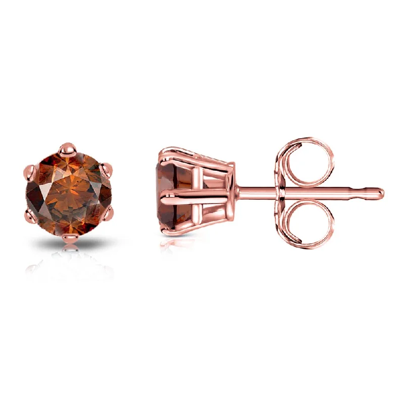 small stud earrings for girls -Auriya 14k Gold 1/2ctw Brown Diamond Stud Earrings 6-prong