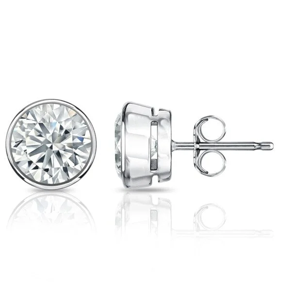 crystal earrings for special occasions -Auriya 14k Gold Certified 2.00 ct. TDW Bezel Set Round Diamond Stud Earrings