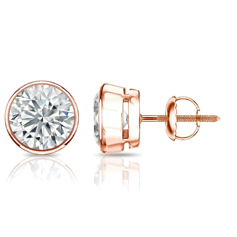 elegant pearl earrings for formal events -Auriya 14k Gold Certified 3.20 ct. TDW Bezel Set Round Diamond Stud Earrings