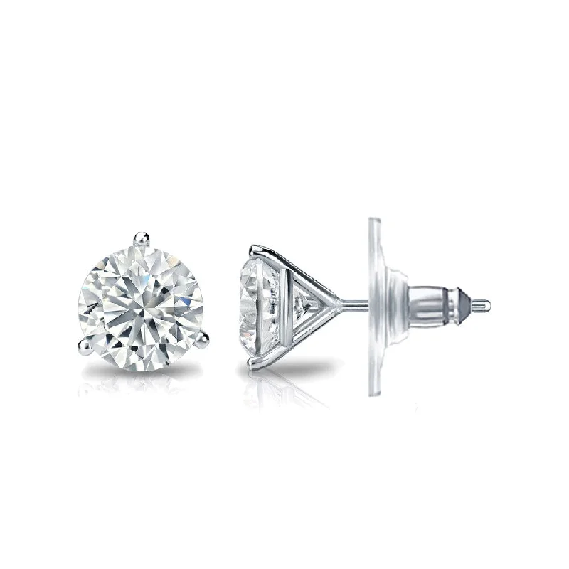 diamond earrings for anniversaries -Auriya 14k Gold GIA Certified 2.00 carat TDW Secure-Lock 3-Prong Martini Round Diamond Stud Earrings