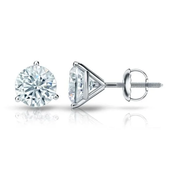 creative earrings for fashion lovers -Auriya 14k Gold GIA Certified 3.20 carat TDW 3-Prong Martini Round Diamond Stud Earrings