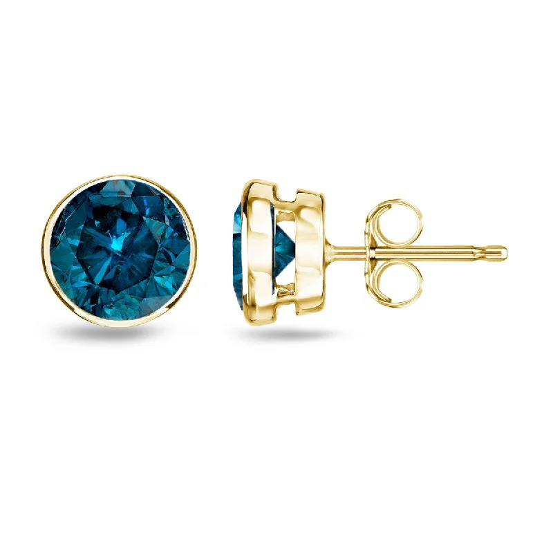 tribal earrings for men -Auriya 14k Yellow Gold 1/4 to 2ctw Blue Diamond Stud Earrings Bezel-set (I1-I2)