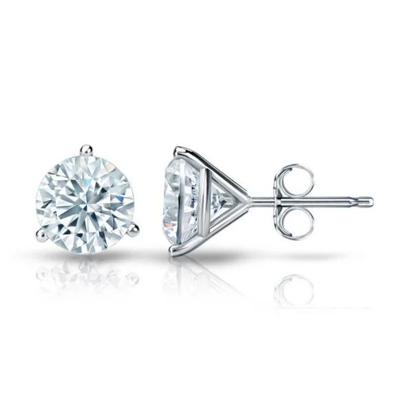 holiday earrings for festive seasons -Auriya 18k Gold GIA Certified 3.20 carat TDW 3-Prong Martini Round Diamond Stud Earrings