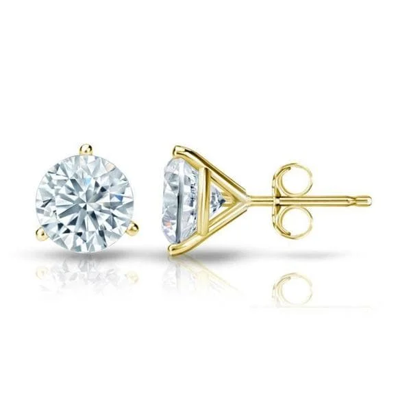 diamond stud earrings for women -Auriya 18k Gold GIA Certified 3.50 carat TDW 3-Prong Martini Round Diamond Stud Earrings