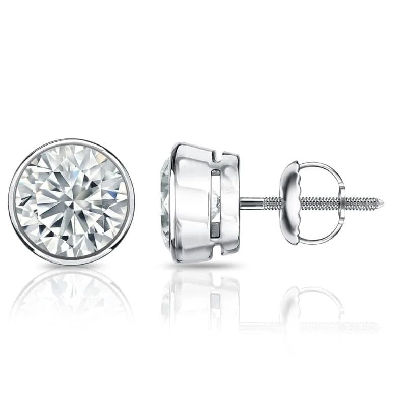 small stud earrings for girls -Auriya 4.70ctw Round Diamond Stud Earrings Bezel-set 18k Gold - GIA Certified