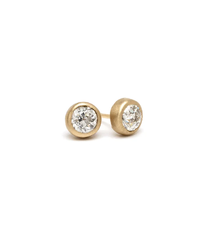 heart-shaped earrings for romantic gifts -Diamond Bezel Studs- Petite