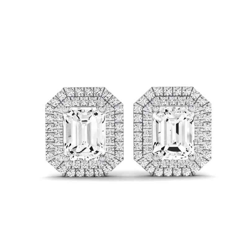 gold teardrop earrings for special occasions -Cerise Emerald Cut Lab Diamond Halo Stud Earrings