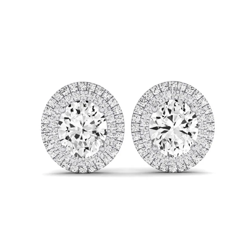 silver chain earrings for women -Cerise Oval Cut Diamond Halo Stud Earrings