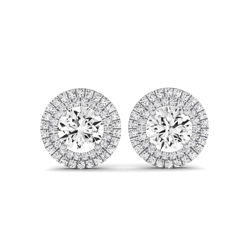 gold earrings for everyday wear -Cerise Round Cut Diamond Halo Stud Earrings