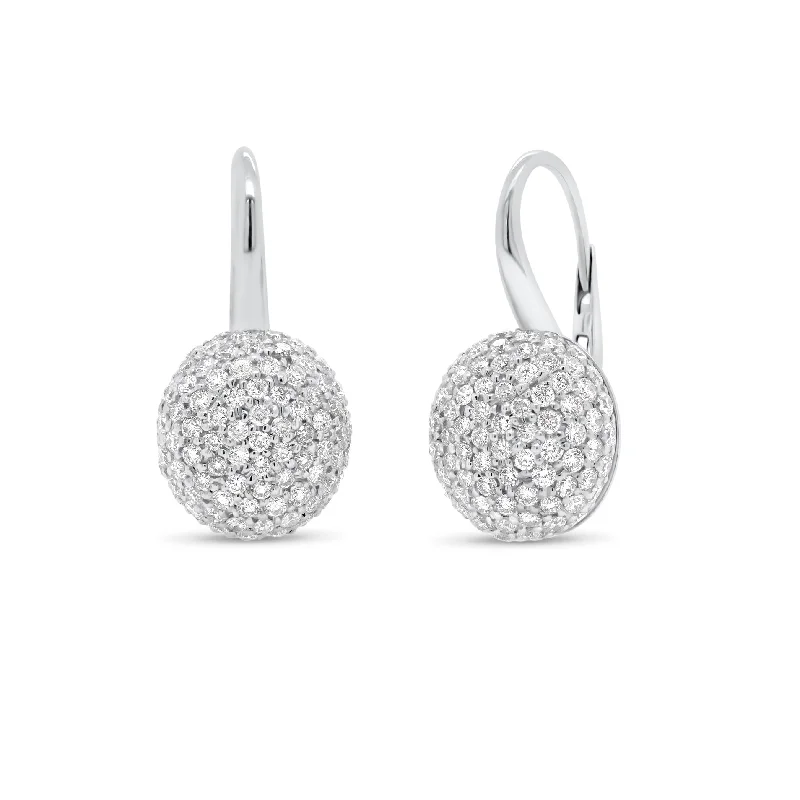 silver heart earrings for women -Diamond Domed Lever-Back Earrings