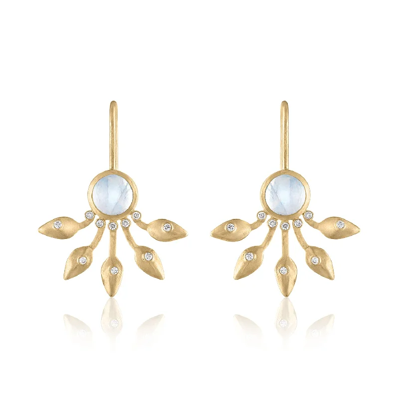 oval earrings for women -COROLLA MOONSTONE EARRINGS WITH DIAMONDS