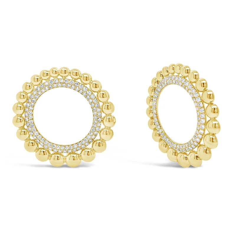 casual earrings for everyday wear -Diamond & Gold Beaded Circle Earrings