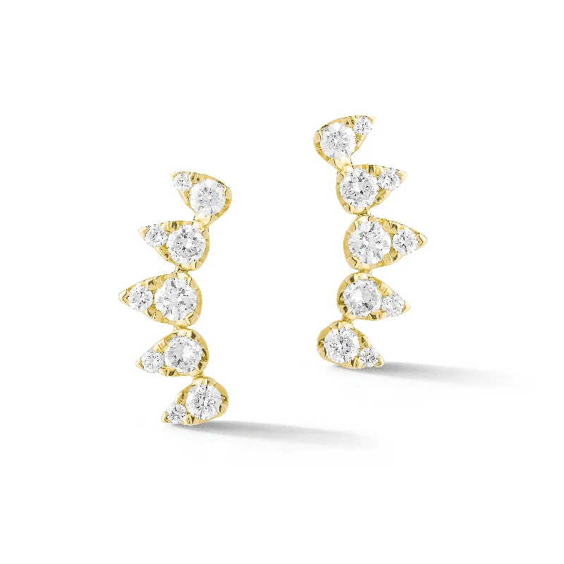 delicate gold earrings for women -Diamond Spike Crawler Earrings