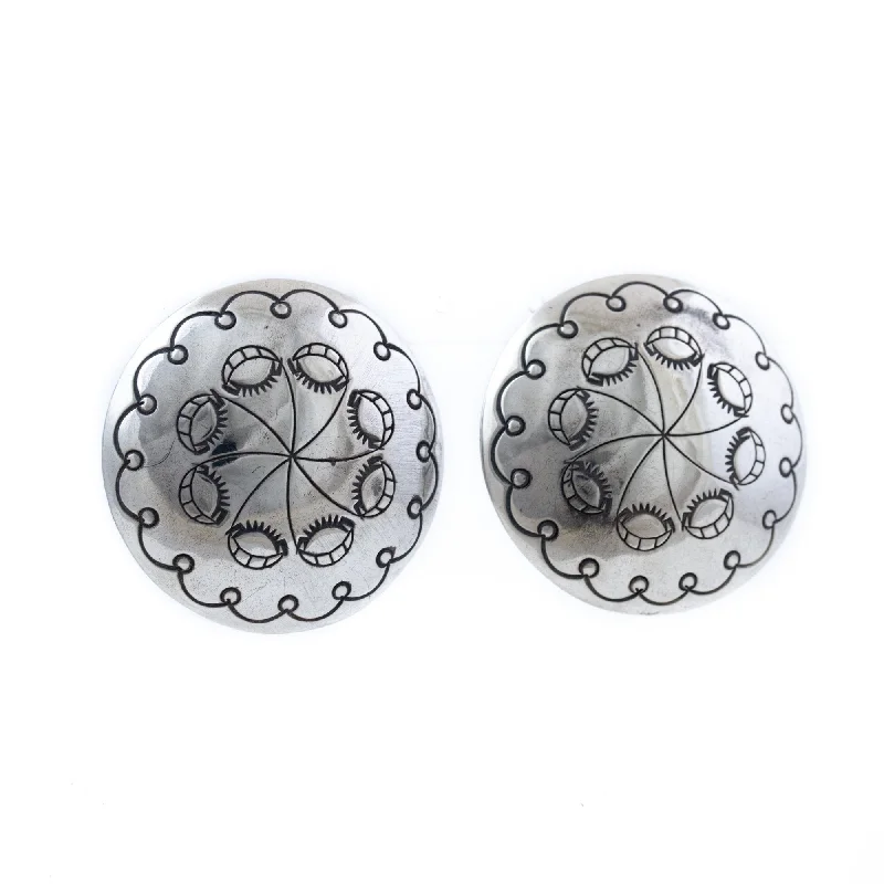 oval earrings for women -Domed Silver Concho Earrings