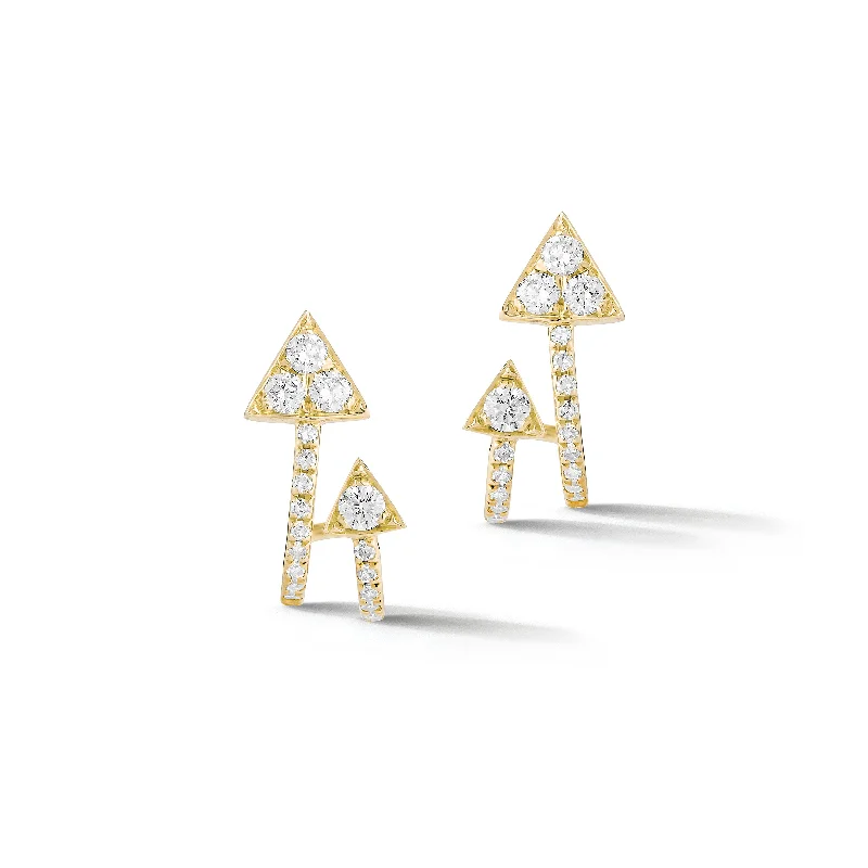 luxury earrings for formal events -Double Arrow Diamond Huggie