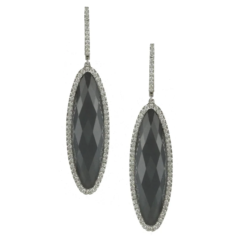 classic hoop earrings for women -Hematite Drop Earrings with Diamonds