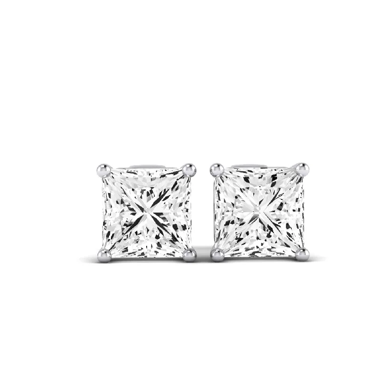 silver chain earrings for women -Elowen Princess Cut Lab Diamond Stud Earrings