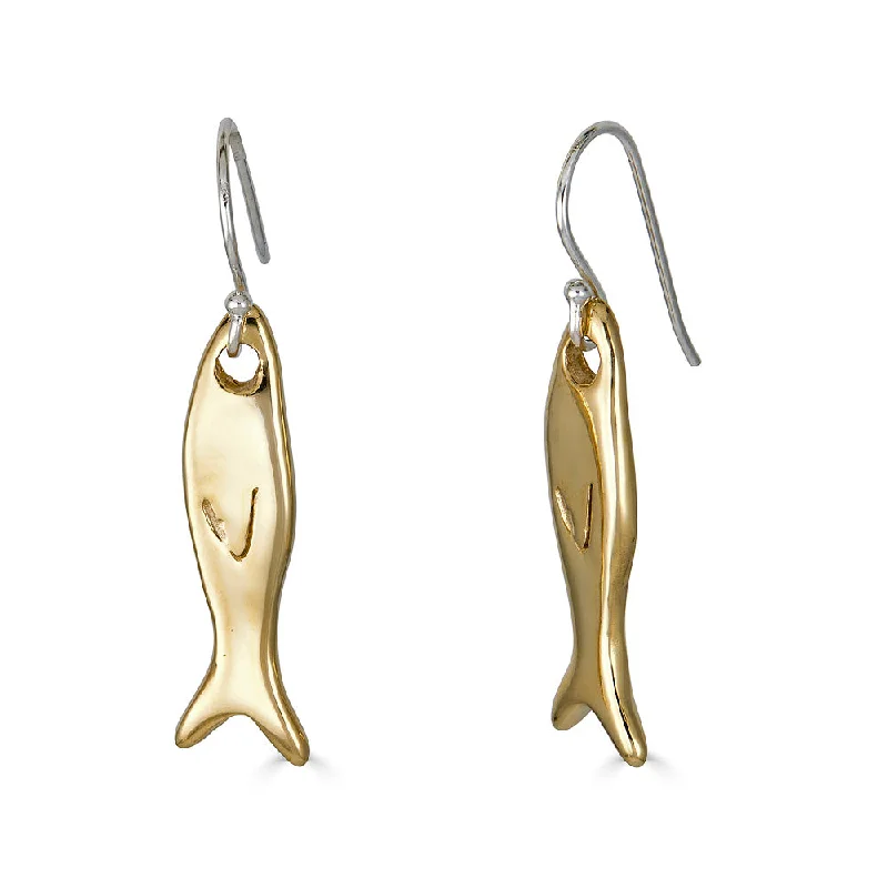 gold plated earrings for weddings -Fishy Charm Drop Earrings