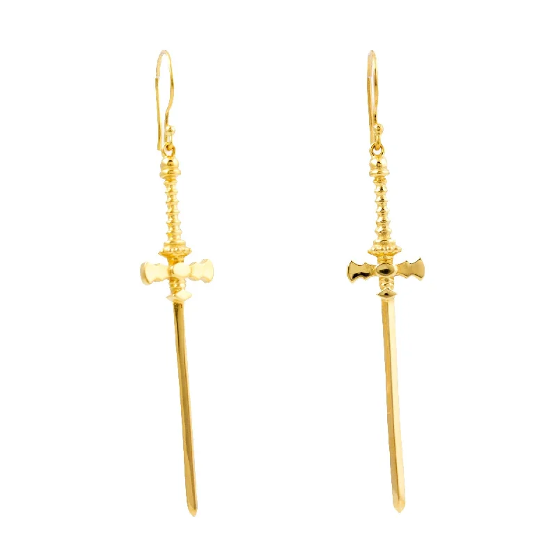 luxury earrings for formal events -Gold "Defender" Sword Earrings