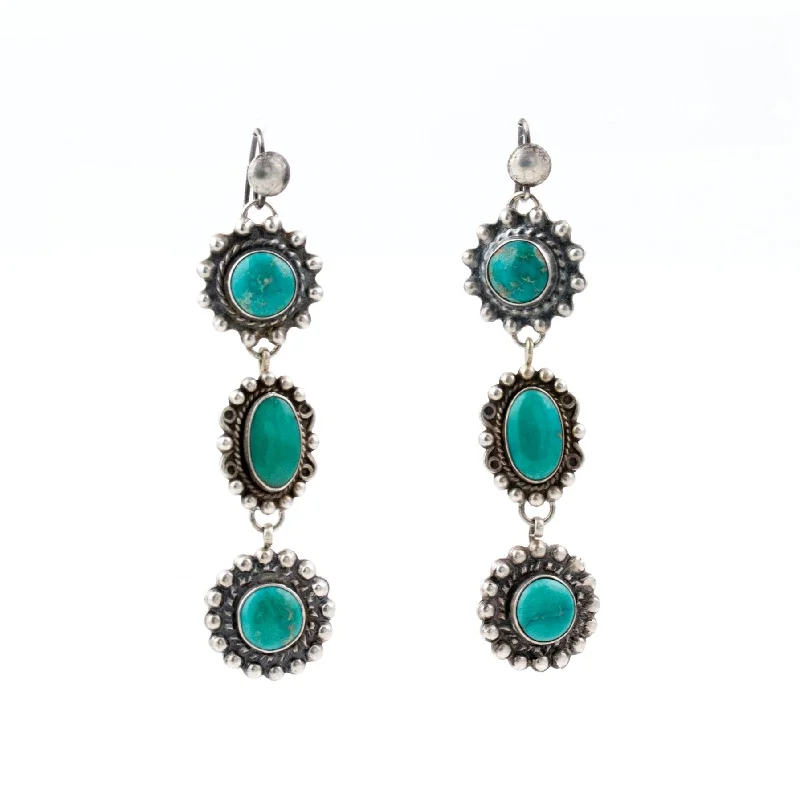 elegant pearl earrings for formal events -Green Turquoise Dangle Navajo Earrings