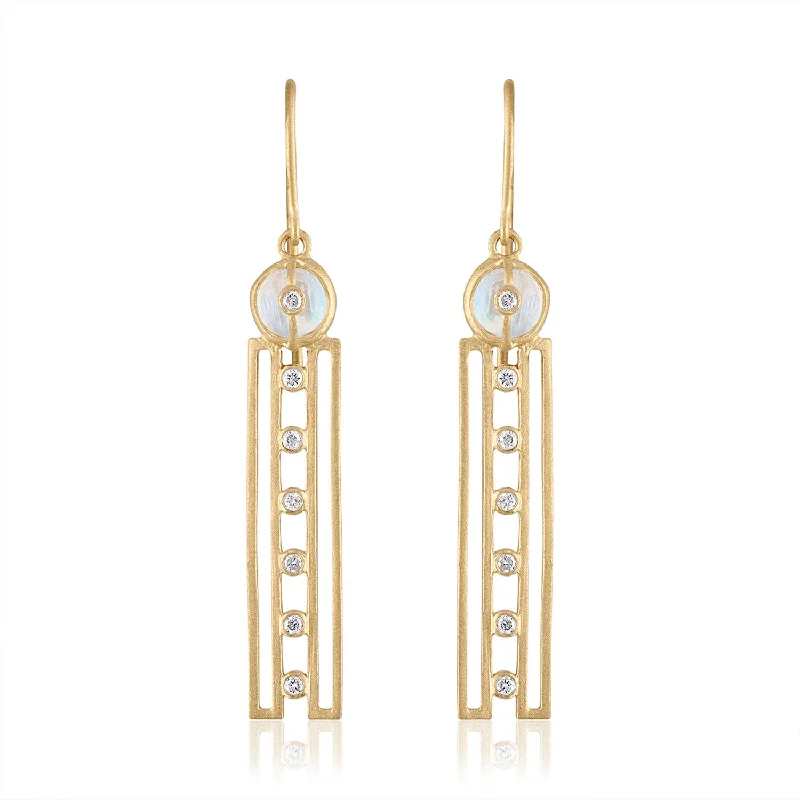 dangle earrings for weddings -Moonstone and Diamond Earrings