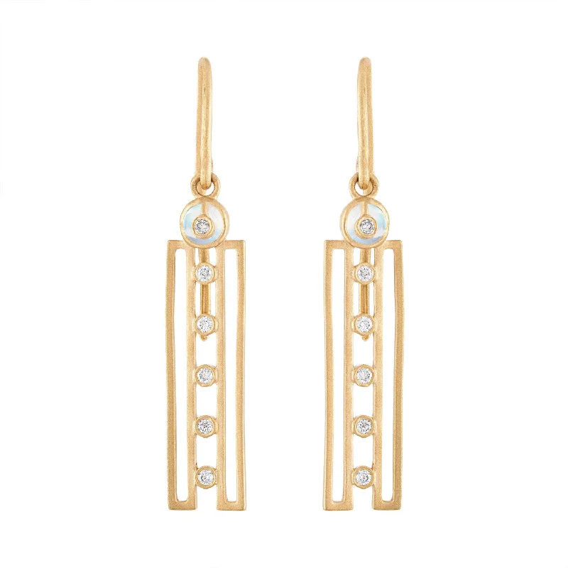 boho style earrings for women -HARMONY EARRINGS WITH MOONSTONES, DIAMONDS AND 14K GOLD