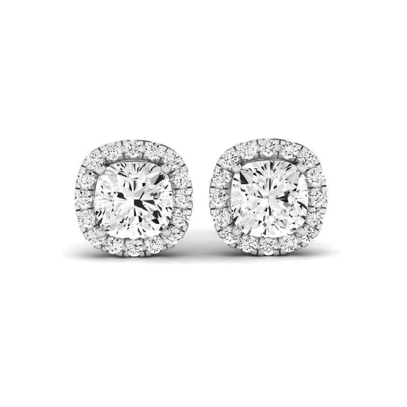 black diamond earrings for luxury lovers -Meadow Cushion Cut Diamond Halo Stud Earrings