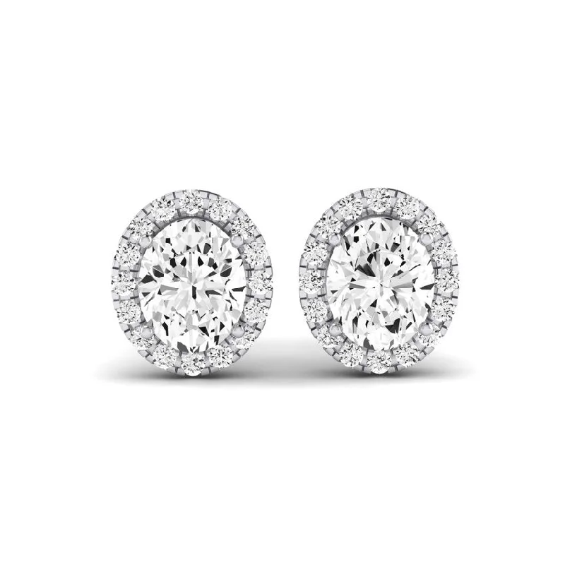 stud earrings with gemstones for women -Meadow Oval Cut Diamond Halo Stud Earrings