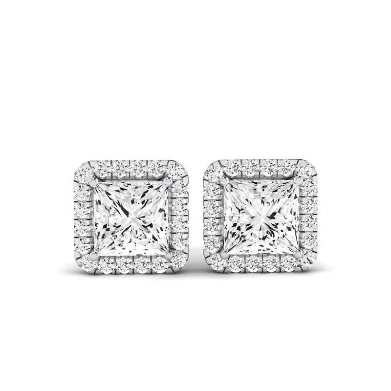 heart-shaped earrings for romantic gifts -Meadow Princess Cut Moissanite Halo Stud Earrings