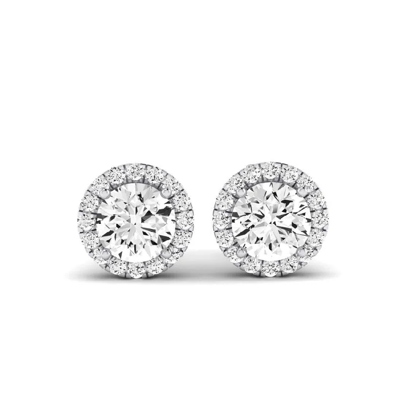 gemstone earrings for special occasions -Meadow Round Cut Diamond Halo Stud Earrings