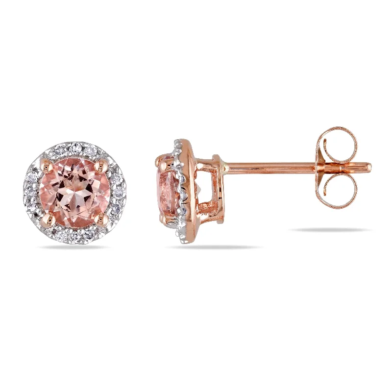 gold earrings for bridesmaids -Miadora 10K Rose Gold 1ct Morganite Diamond Accent Stud Earrings - Pink