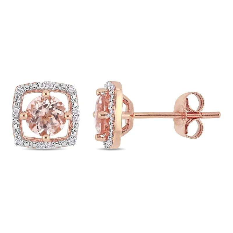 crystal drop earrings for evening wear -Miadora 10k Rose Gold Morganite and Diamond Accent Floating Square Halo Stud Earrings