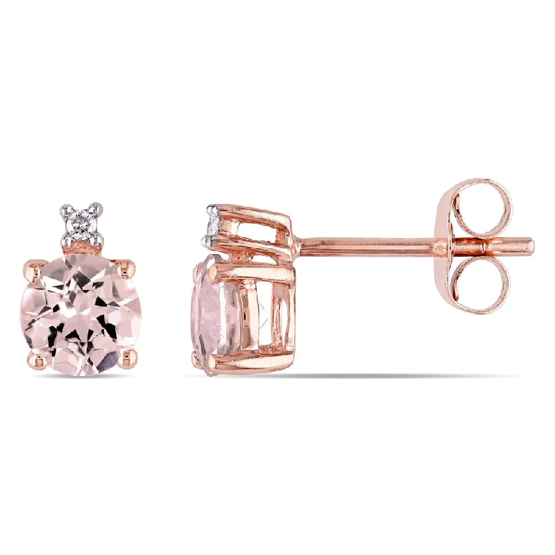 vintage-inspired earrings for brides -Miadora 10k Rose Gold Morganite and Diamond Accent Stud Earrings - Pink